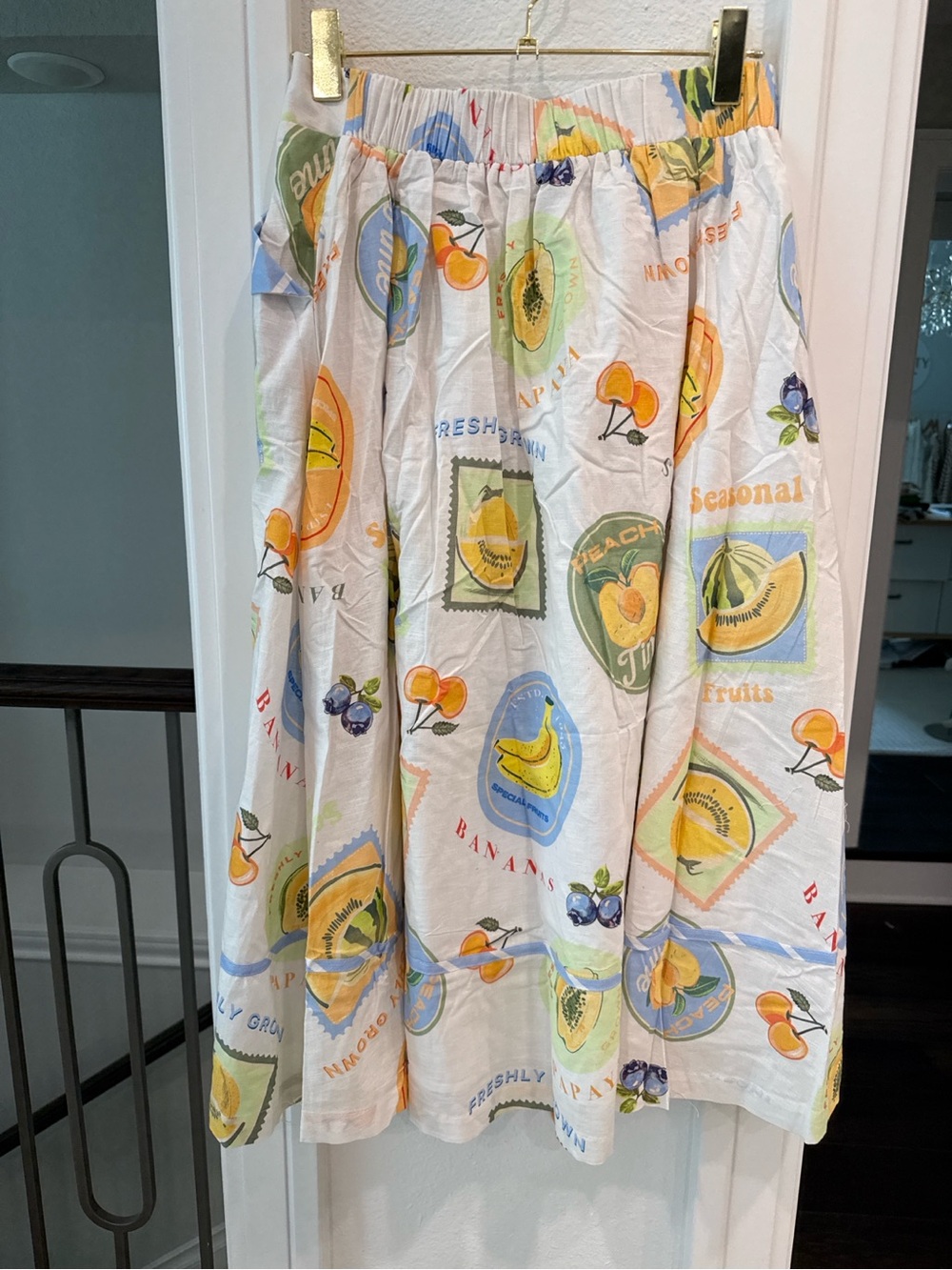 NWT Prosperina Fruit Print Linen Cotton Midi Skirt Medium Cottagecore Summer - Picture 3 of 5